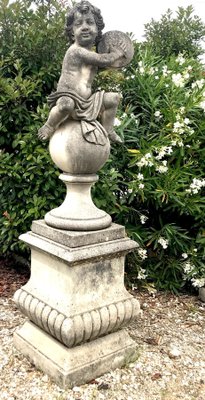 Italian Putto Stone Garden Statues Representing Musicians, Set of 2-MBH-1031890