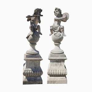 Italian Putto Stone Garden Statues Representing Musicians, Set of 2-MBH-1031670