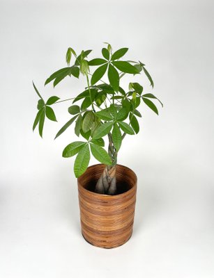 Italian Rattan and Bamboo Round Basket Plant Holder Vase, 1960s-LYQ-1272839