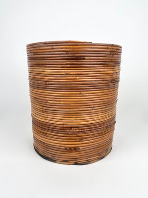 Italian Rattan and Bamboo Round Basket Plant Holder Vase, 1960s-LYQ-1272839