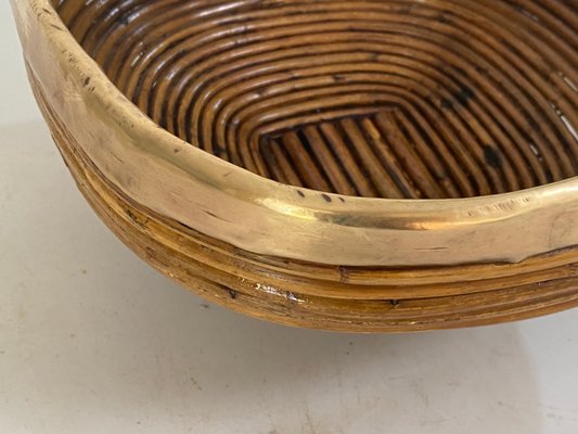 Italian Rattan and Brass Basket Bowl Centerpiece, 1970s-UR-1741864