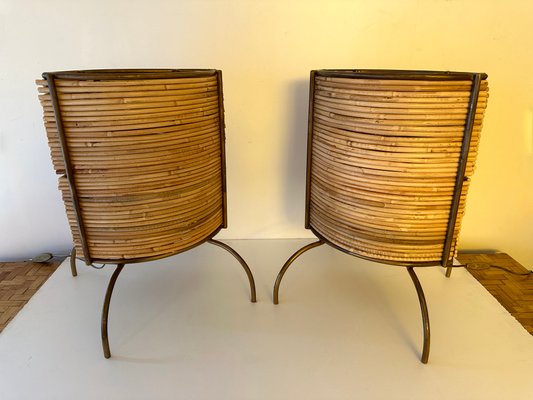 Italian Rattan and Gilt Metal Table Lamps, 2000s, Set of 2-FUE-2018071