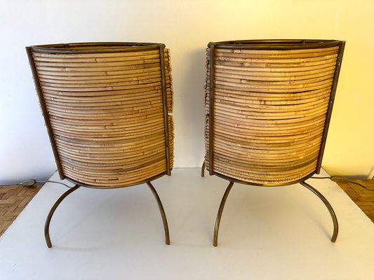 Italian Rattan and Gilt Metal Table Lamps, 2000s, Set of 2-FUE-2018071