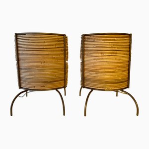 Italian Rattan and Gilt Metal Table Lamps, 2000s, Set of 2-FUE-2018071