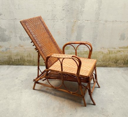 Italian Rattan and Malacca Lounge Chair, 1920s-EI-570136