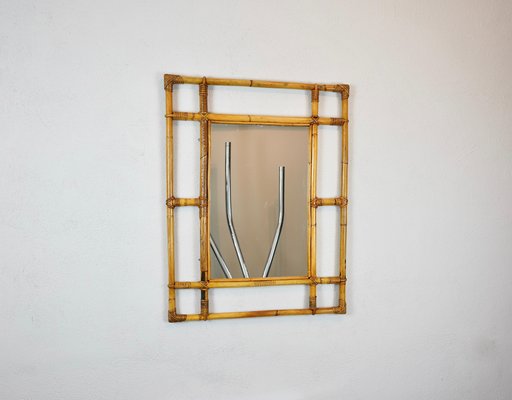 Italian Rattan & Bamboo Rectangular Wall Mirror, 1960s-LYQ-1195201