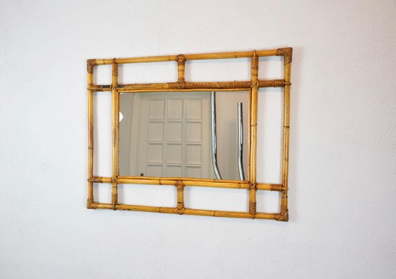 Italian Rattan & Bamboo Rectangular Wall Mirror, 1960s-LYQ-1195201