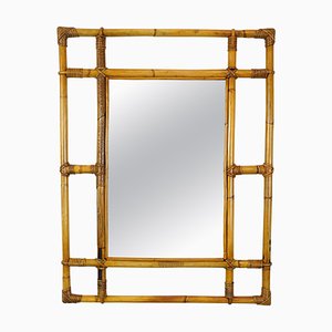 Italian Rattan & Bamboo Rectangular Wall Mirror, 1960s-LYQ-1195201