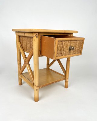 Italian Rattan Bedside Tables in Bamboo and Wood, 1980s-LYQ-1177978