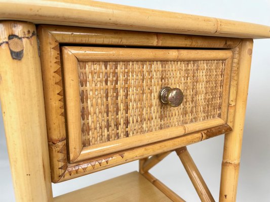 Italian Rattan Bedside Tables in Bamboo and Wood, 1980s-LYQ-1177978