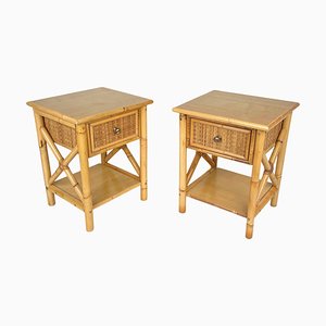 Italian Rattan Bedside Tables in Bamboo and Wood, 1980s-LYQ-1177978