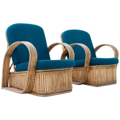 Italian Rattan Chairs in Green Wool by Franco Albini, 1950s, Set of 2-ITV-1299201