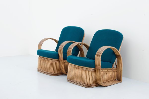 Italian Rattan Chairs in Green Wool by Franco Albini, 1950s, Set of 2-ITV-1299201