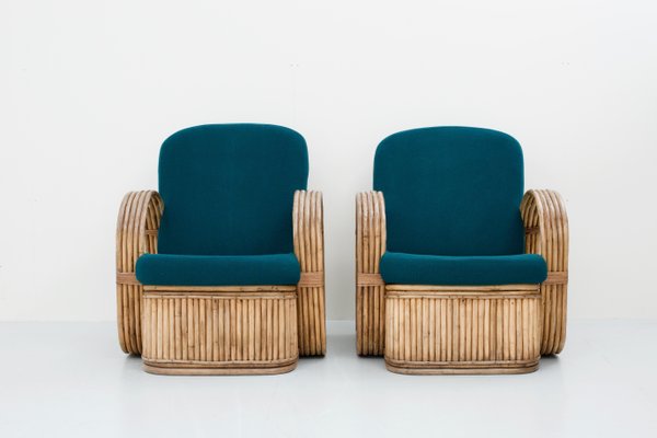 Italian Rattan Chairs in Green Wool by Franco Albini, 1950s, Set of 2-ITV-1299201