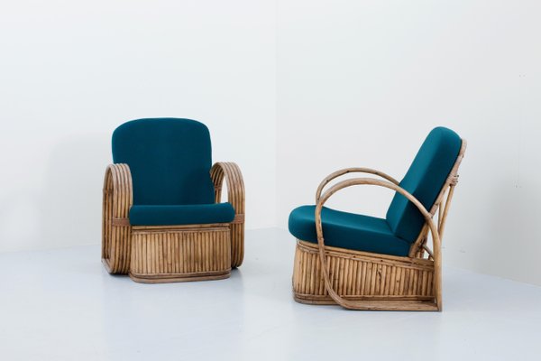 Italian Rattan Chairs in Green Wool by Franco Albini, 1950s, Set of 2-ITV-1299201