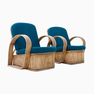 Italian Rattan Chairs in Green Wool by Franco Albini, 1950s, Set of 2-ITV-1299201