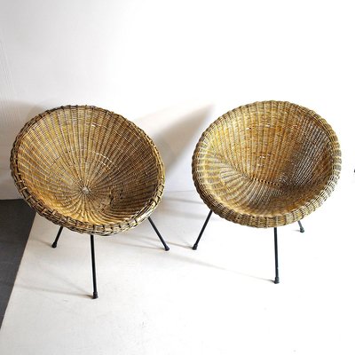 Italian Rattan Egg Chairs, 1950s, Set of 2-JQO-836507