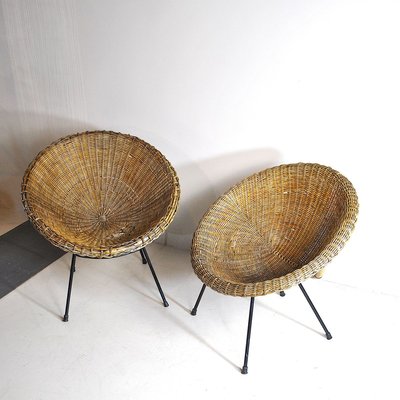 Italian Rattan Egg Chairs, 1950s, Set of 2-JQO-836507