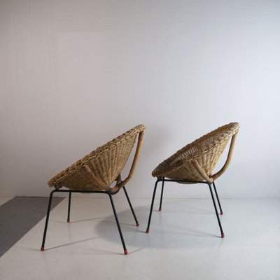 Italian Rattan Egg Chairs, 1950s, Set of 2-JQO-1293224