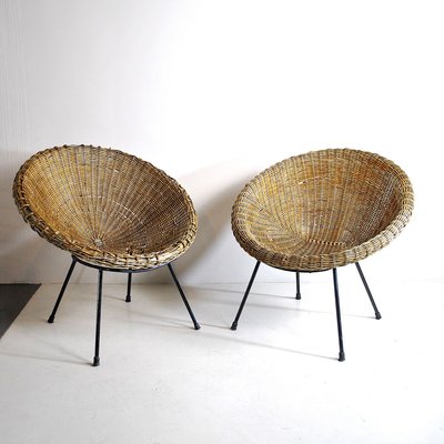 Italian Rattan Egg Chairs, 1950s, Set of 2-JQO-836507