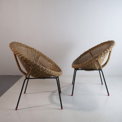 Italian Rattan Egg Chairs, 1950s, Set of 2-JQO-1293224