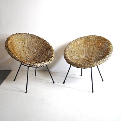 Italian Rattan Egg Chairs, 1950s, Set of 2-JQO-836507