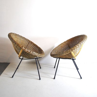 Italian Rattan Egg Chairs, 1950s, Set of 2-JQO-836507