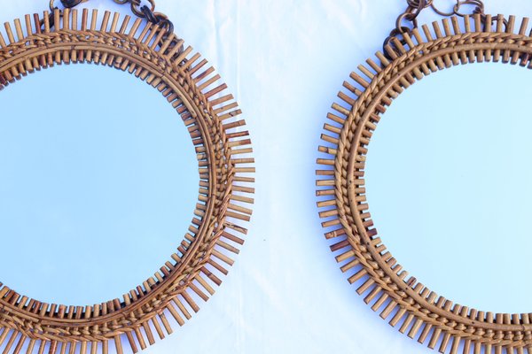 Italian Rattan Mirror, 1950s, Set of 2-KMQ-1814503