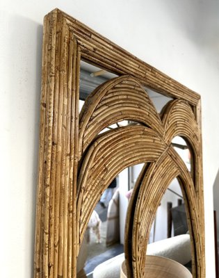 Italian Rattan Palm Tree Mirror from Vivai Del Sud, 1970s-FUE-1818519