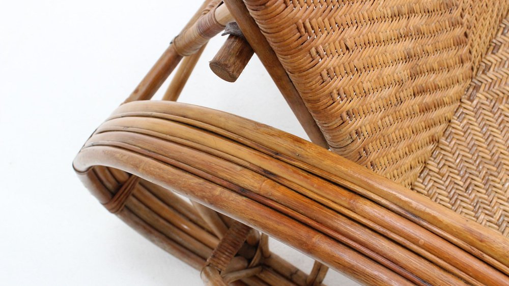 Italian Rattan Recliner Armchair, 1950s