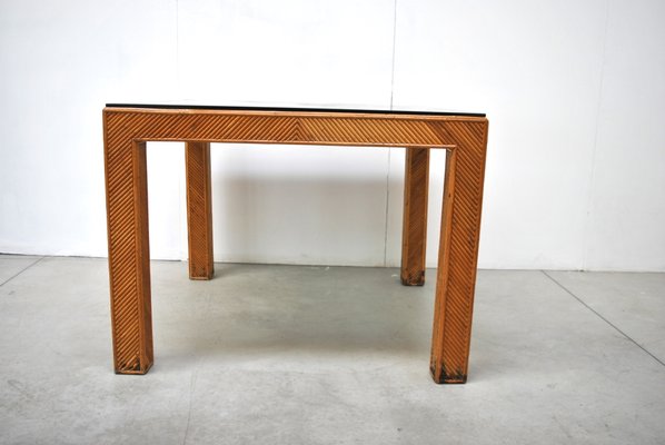 Italian Rattan & Smoked Glass Table, 1970s-JQO-906302