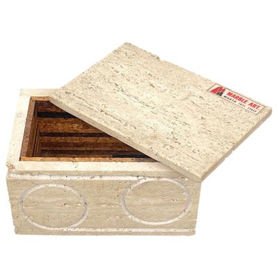 Italian Rectangular Decorative Box in Travertine and Cork from Marble Art, 1970s-LYQ-1324673