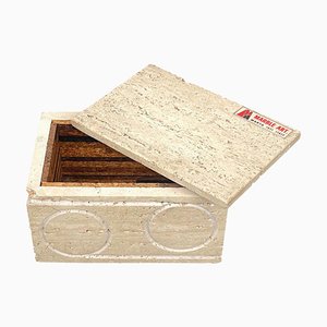 Italian Rectangular Decorative Box in Travertine and Cork from Marble Art, 1970s-LYQ-1324673