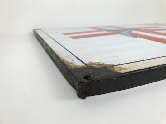 Italian Rectangular Enameled Metal Railway Emergency Care Sign, 1950s-YNA-656562