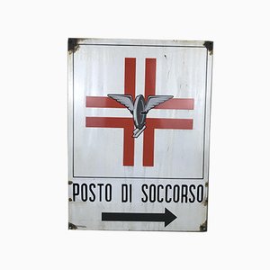 Italian Rectangular Enameled Metal Railway Emergency Care Sign, 1950s-YNA-656562