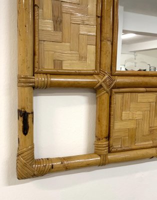 Italian Rectangular Mirror with Bamboo, Rattan and Wicker Structure, 1970s-JDR-1126140