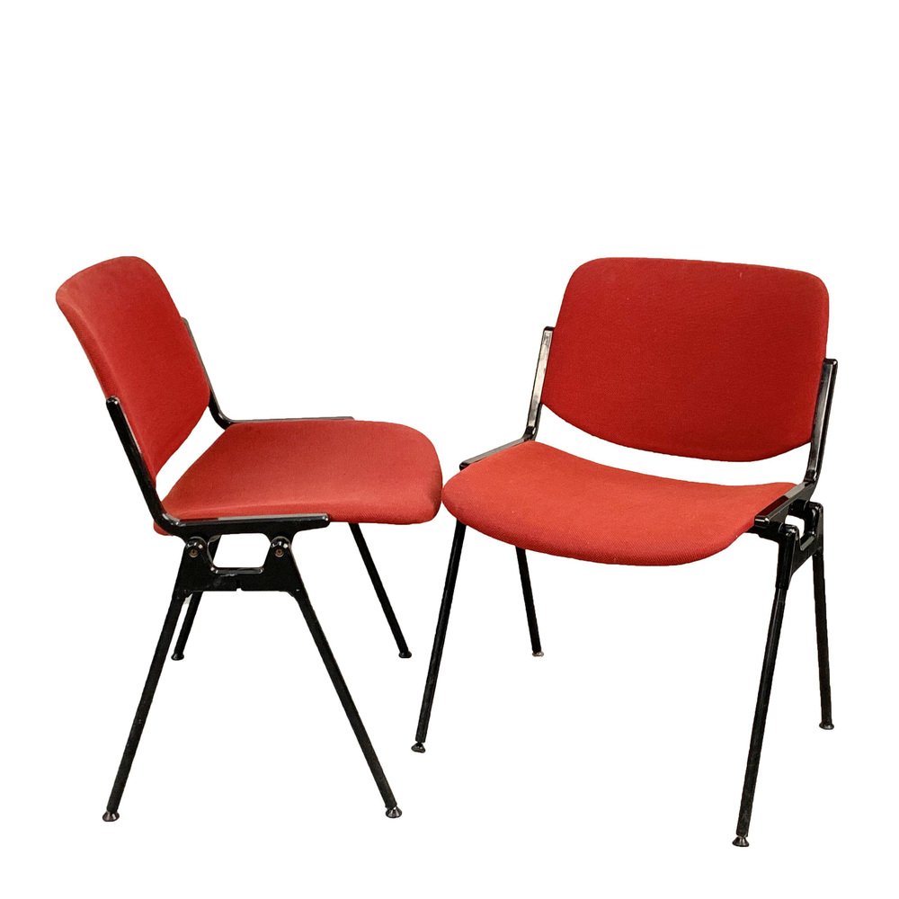 Italian Red Aluminum DSC Chair 106 by Giancarlo Piretti for Castles Alps, 1960s, Set of 2