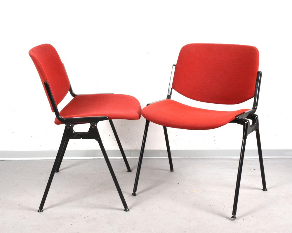 Italian Red Aluminum DSC Chair 106 by Giancarlo Piretti for Castles Alps, 1960s, Set of 2