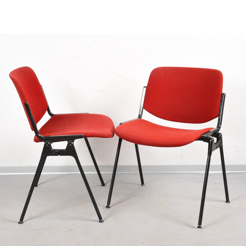 Italian Red Aluminum DSC Chair 106 by Giancarlo Piretti for Castles Alps, 1960s, Set of 2