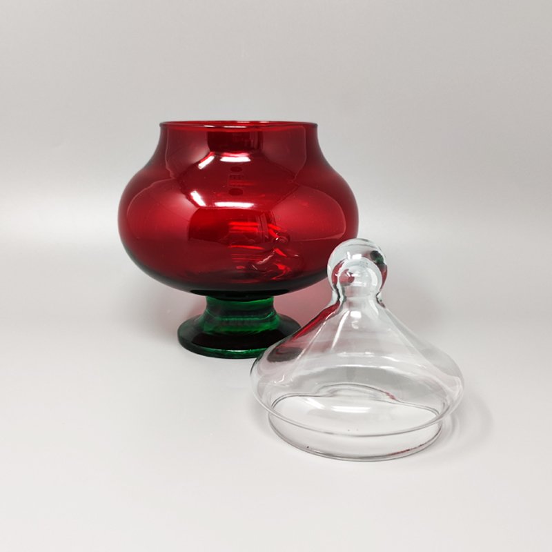 Italian Red and Green Jar in Empoli Glass from Rossini, 1960s