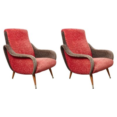 Italian Red and Grey Ladies Lounge Chairs, 1952, Set of 2-KL-670988