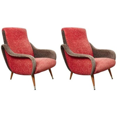 Italian Red and Grey Ladies Lounge Chairs, 1952, Set of 2-KL-670988