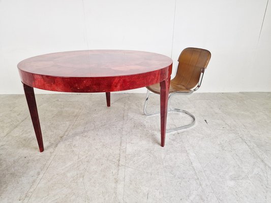 Italian Red Lacquered Parchment Dining Table attributed to Aldo Tura, 1960s-IRH-1449510