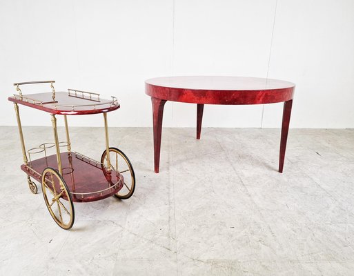 Italian Red Lacquered Parchment Dining Table attributed to Aldo Tura, 1960s-IRH-1449510