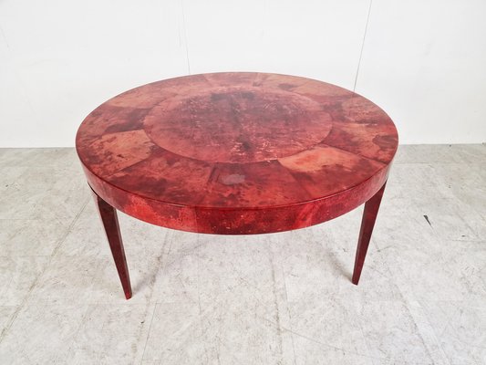 Italian Red Lacquered Parchment Dining Table attributed to Aldo Tura, 1960s-IRH-1449510