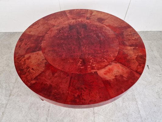 Italian Red Lacquered Parchment Dining Table attributed to Aldo Tura, 1960s-IRH-1449510