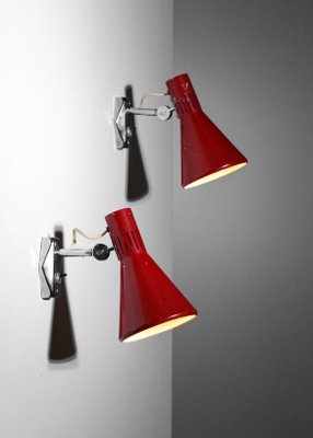 Italian Red Lacquered Sconces from Stilnovo, 1960s, Set of 2-YU-1075704