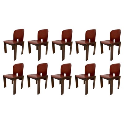 Italian Red Leather 121 Chairs by Afra & Tobia Scarpa for Cassina, 1967, Set of 10-KKZ-1814270