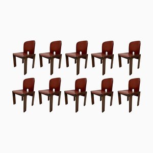 Italian Red Leather 121 Chairs by Afra & Tobia Scarpa for Cassina, 1967, Set of 10-KKZ-1814270