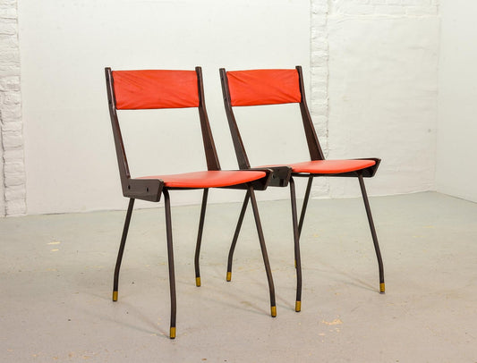 Italian Red Leatherette Dining Chairs by Gianfranco Frattini for R&B, 1950s, Set of 6